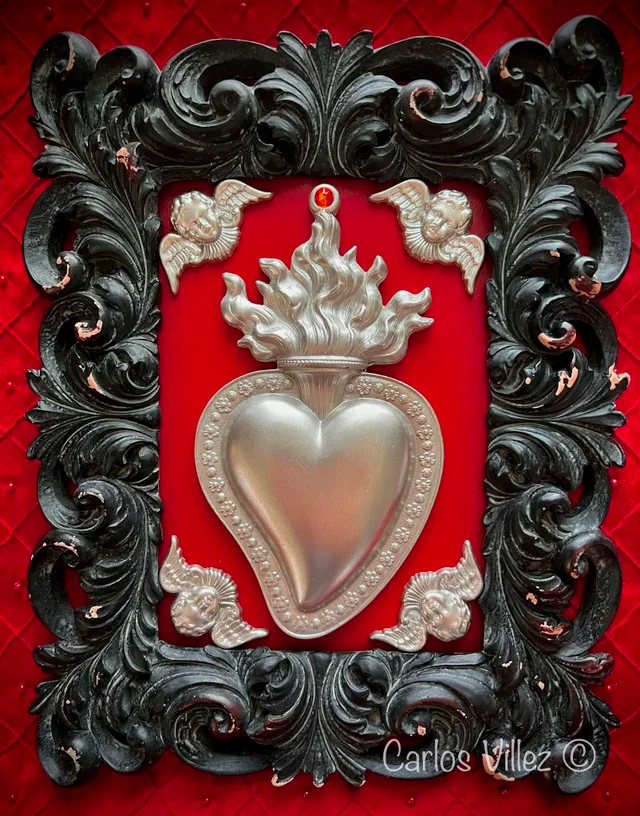 Black Framed Sacred Heart (Silver / Red)